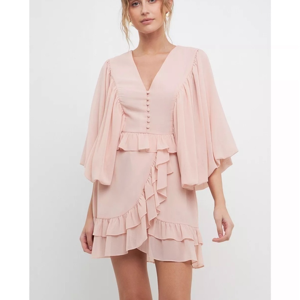 Free the Roses Light Pink Ruffle Puff Sleeve Mini Dress